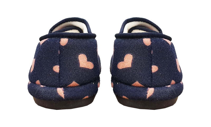 ARCHLINE Orthotic Plus Slippers Closed Scuffs Pain Relief Moccasins - Navy Hearts - EU 39