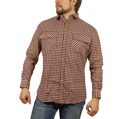 Mens Long Sleeve Flannelette Shirt 100% Cotton Flannel - Burgundy Check - L