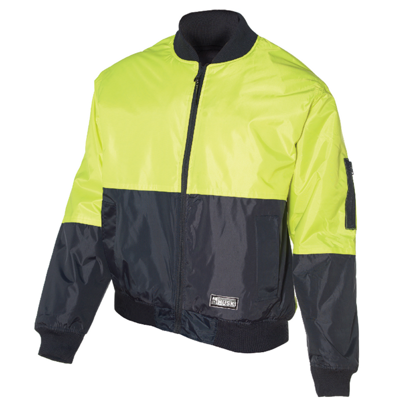 HUSKI 3M Flyer Fully Waterproof Bomber Jacket Hi Vis Work Quilted Lining - Yellow - M (97)