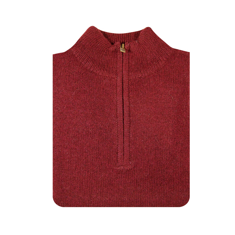 100% SHETLAND WOOL Half Zip Up Knit JUMPER Pullover Mens Sweater Knitted - Burgundy (97) - 3XL