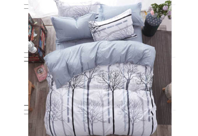 Queen Size White Tree Pattern Quilt Cover Set (3PCS)