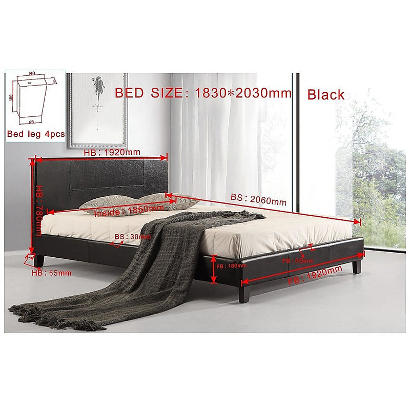 King PU Leather Bed Frame Black