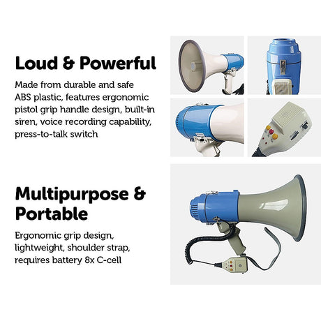 25W Megaphone PA System Loud Speaker Voice Recorder