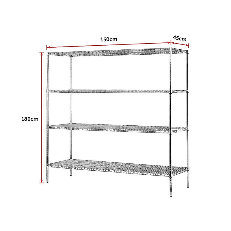 Modular Chrome Wire Storage Shelf 1500 x 450 x 1800 Steel Shelving