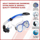 Adult Snorkeling Swimming Diving Mask & Snorkel - Quality Tempered Glass