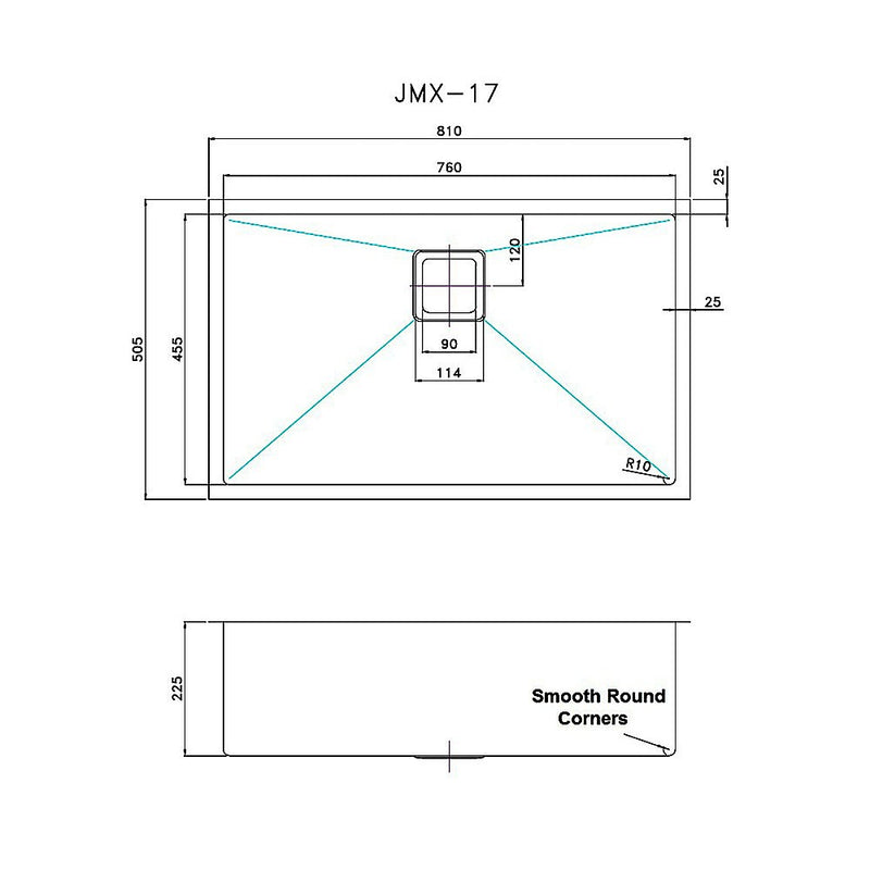810x505mm Handmade 1.5mm Stainless Steel Undermount / Topmount Kitchen Sink with Square Waste