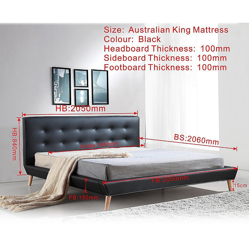 King PU Leather Deluxe Bed Frame Black