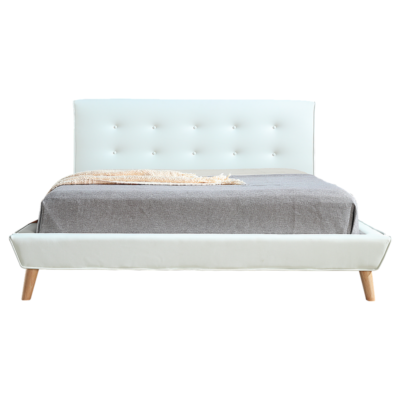 Queen PU Leather Deluxe Bed Frame White