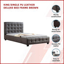 King Single PU Leather Deluxe Bed Frame Brown