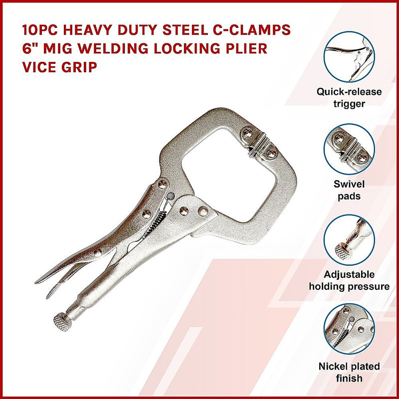 10pc Heavy Duty Steel C-Clamps 6 Mig Welding Locking Plier Vice Grip"