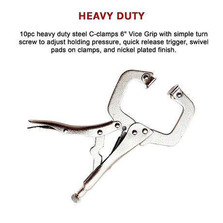 10pc Heavy Duty Steel C-Clamps 6 Mig Welding Locking Plier Vice Grip