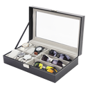 6+3 Grid Watch Sunglass Eyeglasses Display Box Case Storage Organizer PU Leather
