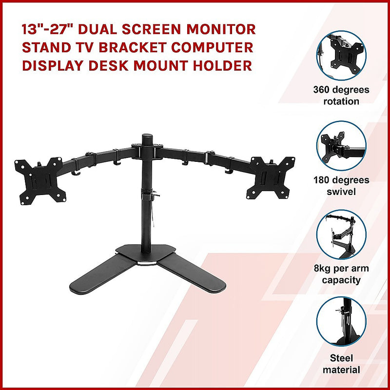 13-27" Dual Screen Monitor Stand TV Bracket Computer Display Desk Mount Holder"
