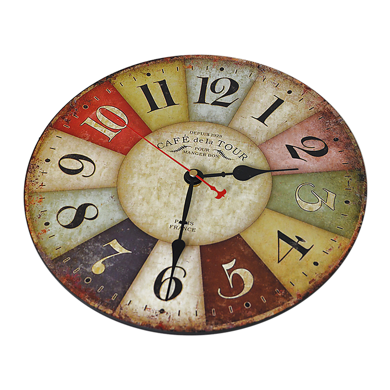 Large Colourful Wall Clock Kitchen  Office Retro Timepiece