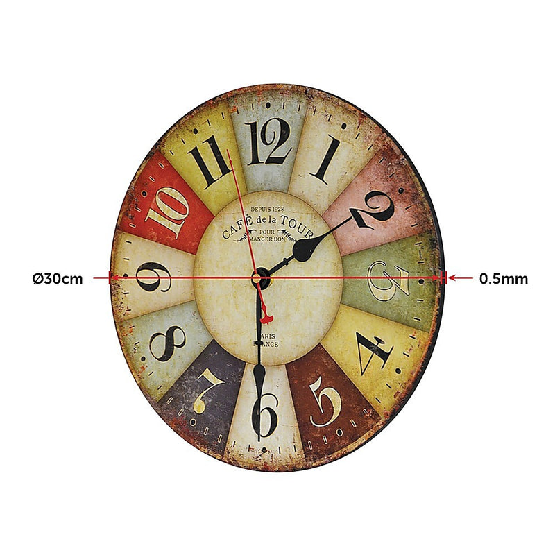 Large Colourful Wall Clock Kitchen  Office Retro Timepiece