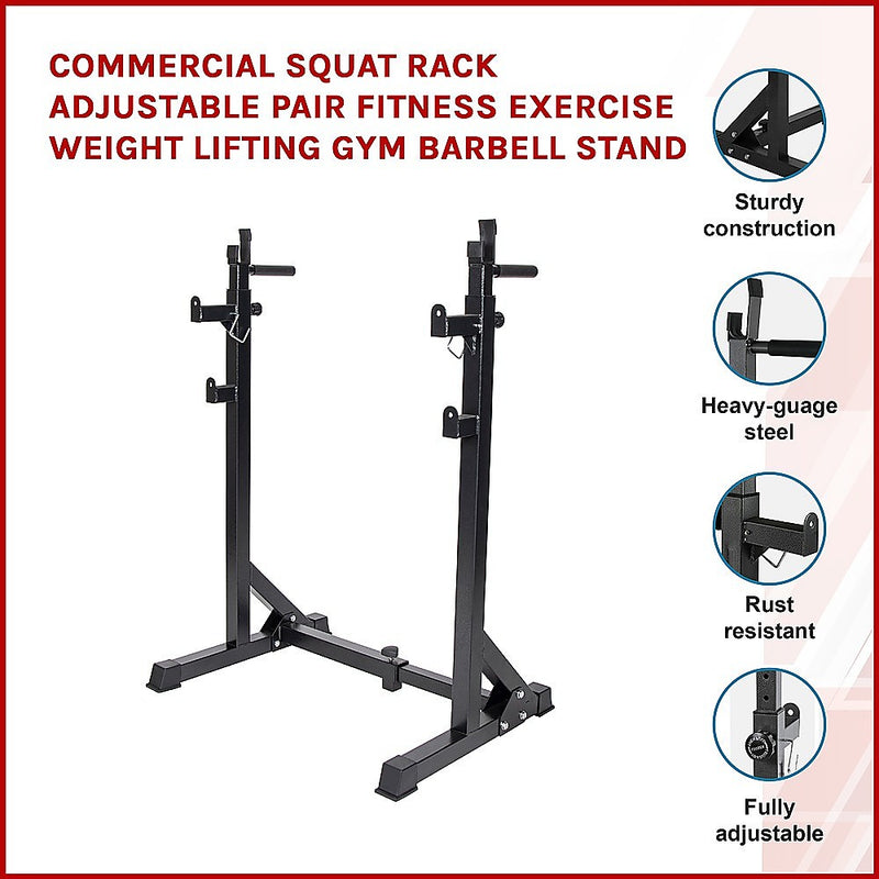 Commercial Squat Rack Adjustable Pair Fitness Exercise Weight Lifting Gym Barbell Stand