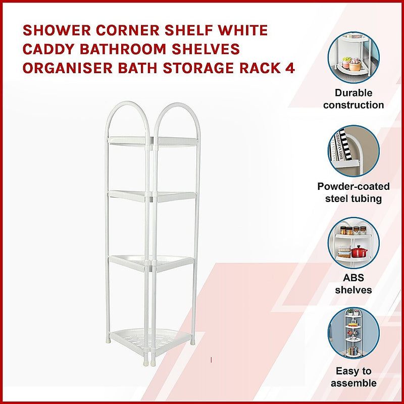 Shower Corner Shelf White Caddy Bathroom Shelves Organiser Bath Storage Rack 4