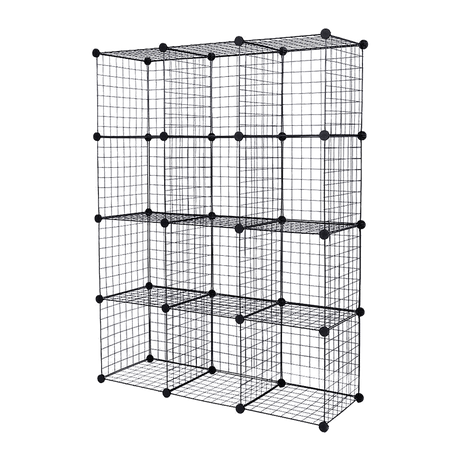 12 Cube Wire Grid Organiser Bookcase Storage Cabinet Wardrobe Closet Black