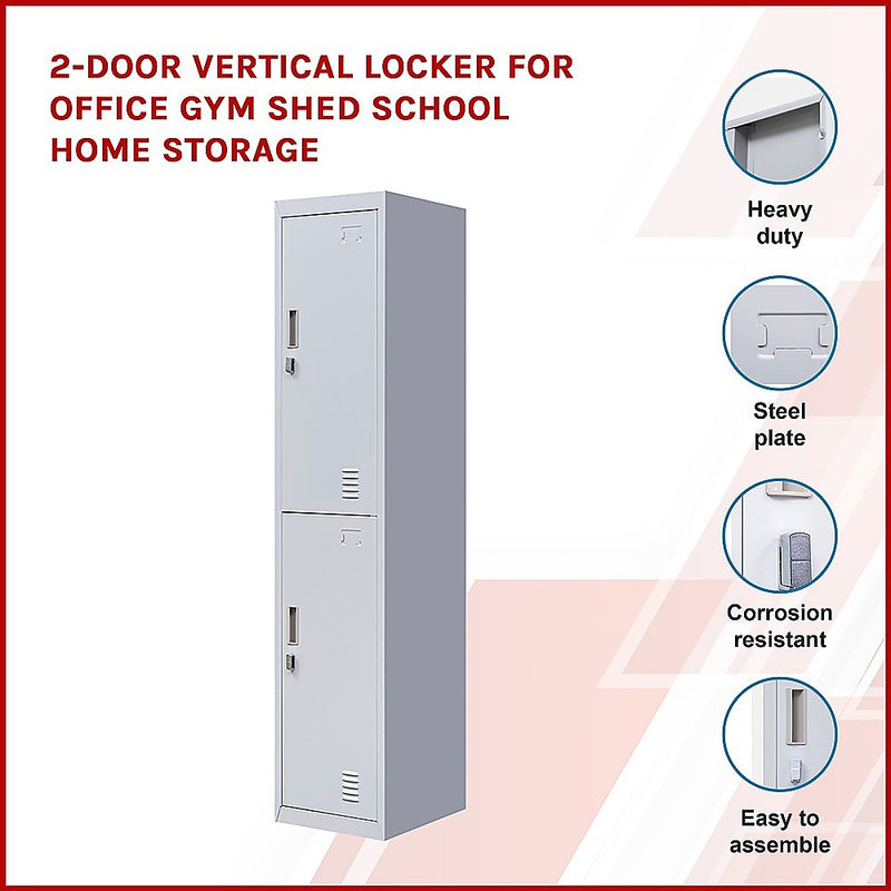 2-Door Vertical Locker for Office Gym Shed School Home Storage