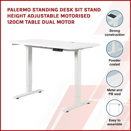 Palermo Standing Desk Sit Stand Height Adjustable Motorised 120cm Table Dual Motor