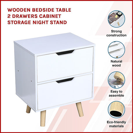 Wooden Bedside Table 2 Drawers Cabinet Storage Night Stand