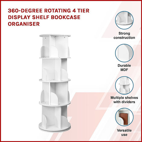 360-degree Rotating 4 Tier Display Shelf Bookcase Organiser