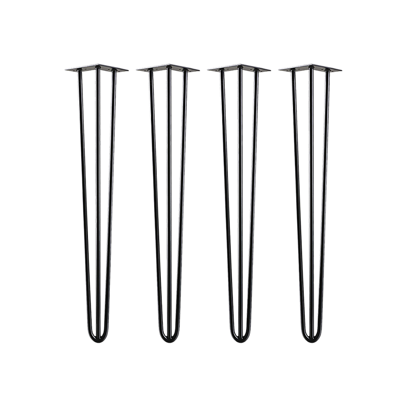 Set of 4 Industrial 3-Rod Retro Hairpin Table Legs 12mm Steel Bench Desk - 71cm Black