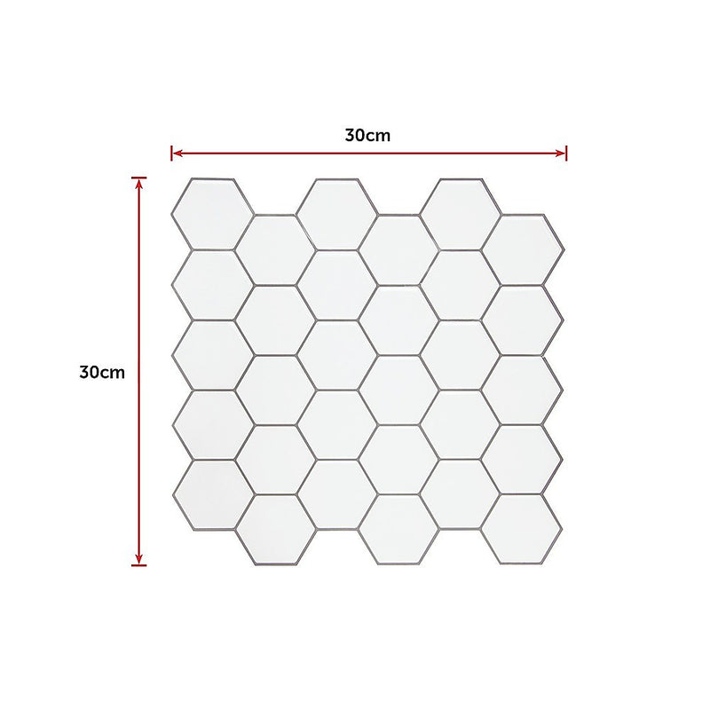 Tiles 3D Peel and Stick Wall Tile Hexagon White (30cm x 30cm x 10 sheets)