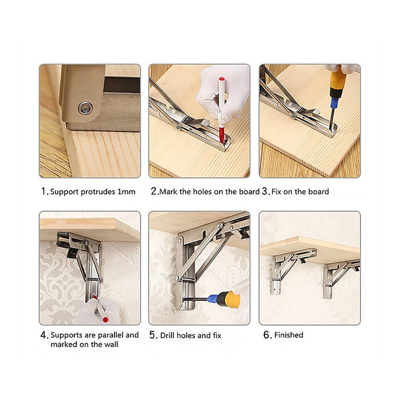 2x 10" Stainless Steel Folding Table Bracket Shelf Bench 50kg Load Heavy Duty