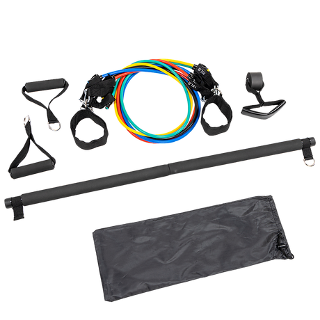Exercise Pilates Bar Kit Resistance Bands Yoga Fitness Stretch Workout Gym