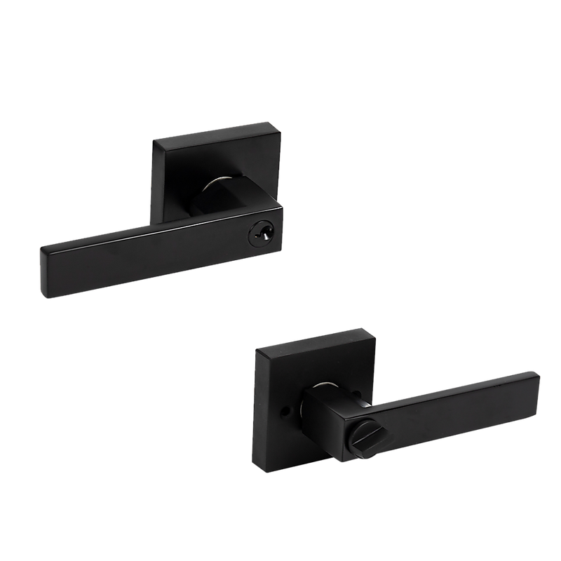 Door Handle Set Lever Lock Function Square Black