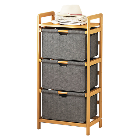 Bamboo Shelf with Storage Hamper - Wooden Bamboo Removable Bags