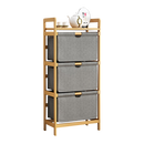 Bamboo Shelf with Storage Hamper - Wooden Bamboo Removable Bags