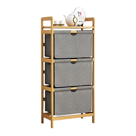Bamboo Shelf with Storage Hamper - Wooden Bamboo Removable Bags