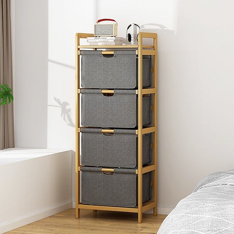 Bamboo Shelf with Storage Hamper - Wooden Bamboo Removable Bags