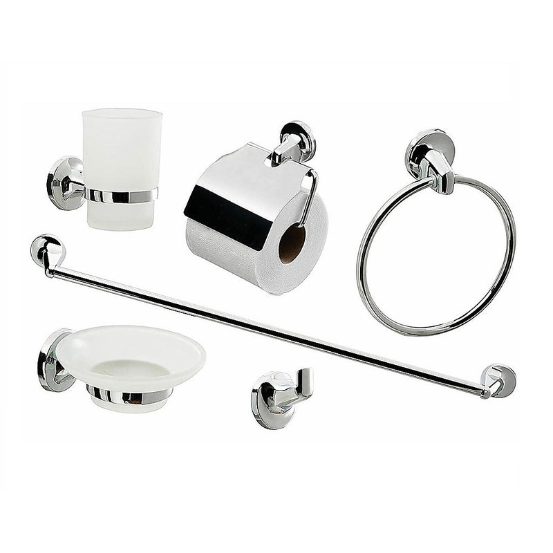 Bathroom Accessories Set 6 Piece Pack Chrome Wall Mounted Easy Fittings