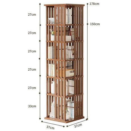 360 Rotating Bookshelf Bamboo Storage Display Rack Shelving in Dark Wood