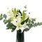 Premium Faux White Lily In Glass Vase (Tiger Lily Bouquet With Eucalyptus)