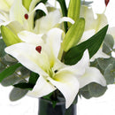Premium Faux White Lily In Glass Vase (Tiger Lily Bouquet With Eucalyptus)