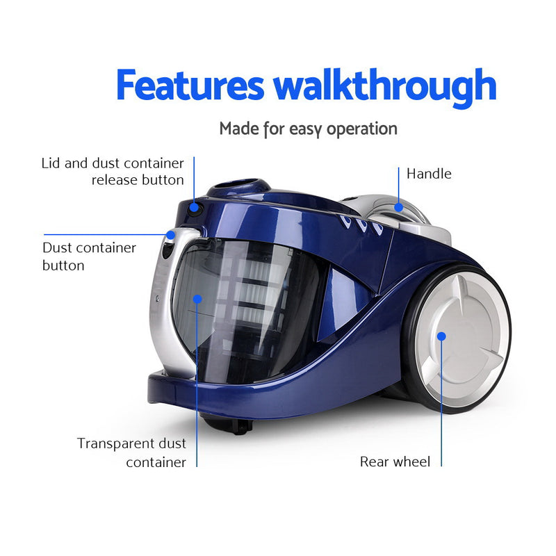 Devanti 2800W Bagless Vacuum - Blue