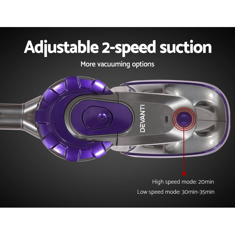 Devanti Handheld Vacuum Cleaner Cordless Stick Handstick Vac 2-Speed 150W with Spare Battery Purple