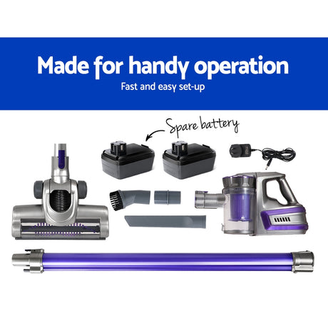 Devanti Handheld Vacuum Cleaner Cordless Stick Handstick Vac 2-Speed 150W with Spare Battery Purple