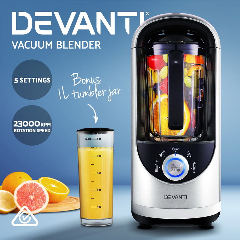 Devanti Commercial Vacuum Blender Juicer Mixer Food Processor Smoothie Silver