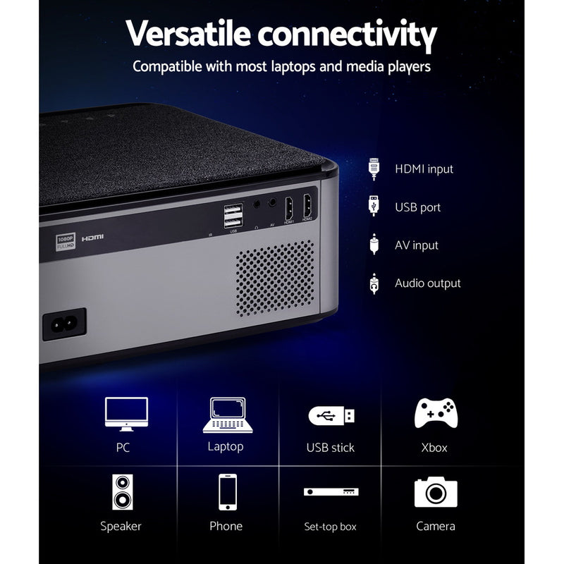 Devanti Mini Video Projector Wifi USB HDMI Portable 3800 Lumens HD 1080P Home Theater