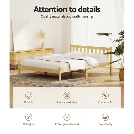 Artiss Bed Frame Wooden Double Size Bed Base Pine Timber Mattress Foundation Oak