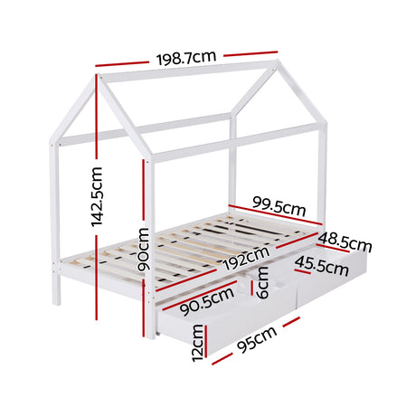Artiss Wooden Bed Frame Single Size Mattress Base Timber Platform Storage Drawers Pine Wood White