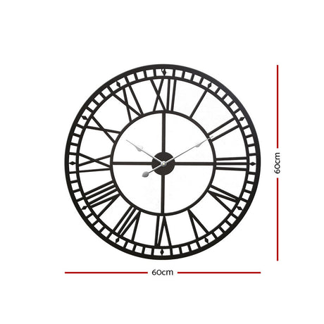 Artiss 60CM Large Wall Clock Roman Numerals Round Metal Luxury Home Decor Black