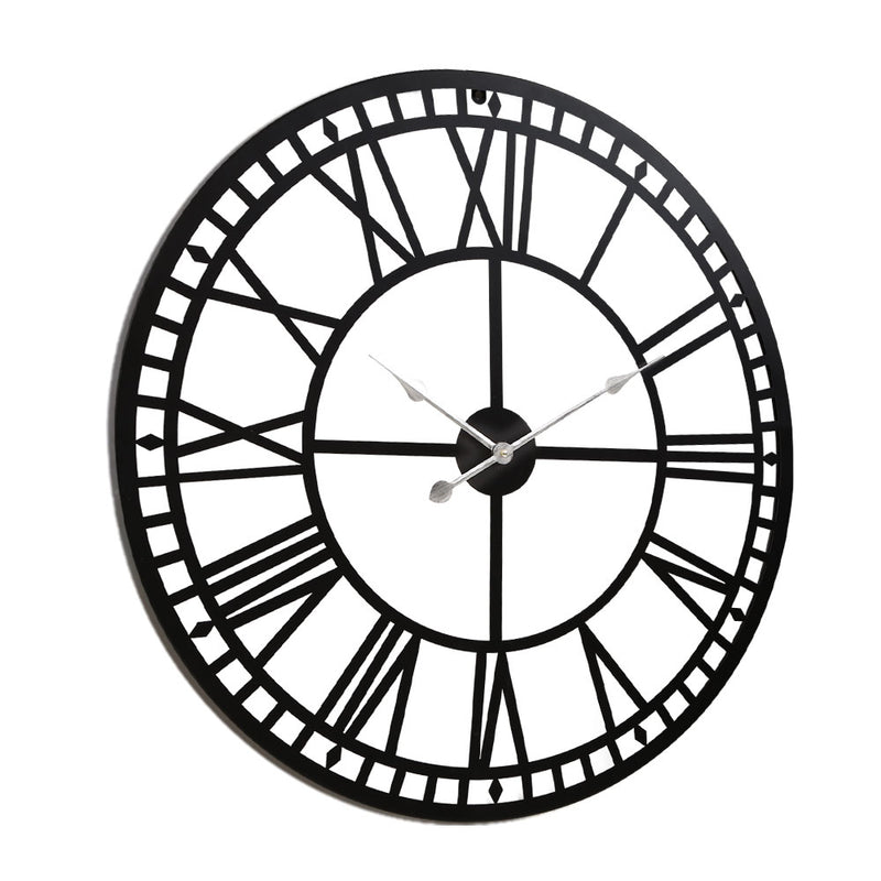 Artiss 60CM Large Wall Clock Roman Numerals Round Metal Luxury Home Decor Black