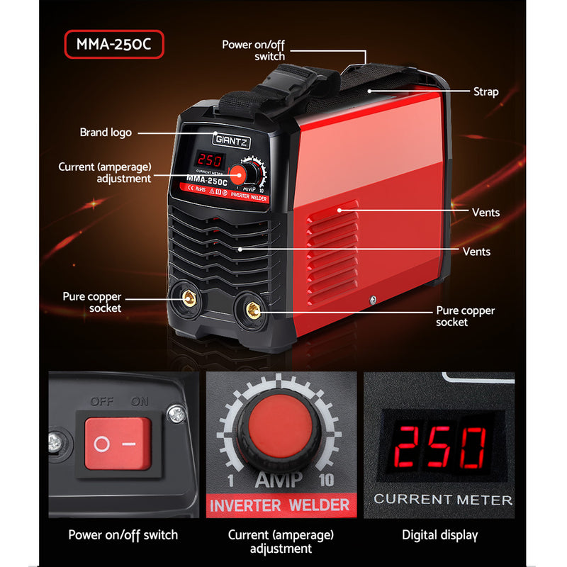 GIANTZ MMA ARC Inverter Welder Portable Stick Welding Machine IGBT Mask 250Amp