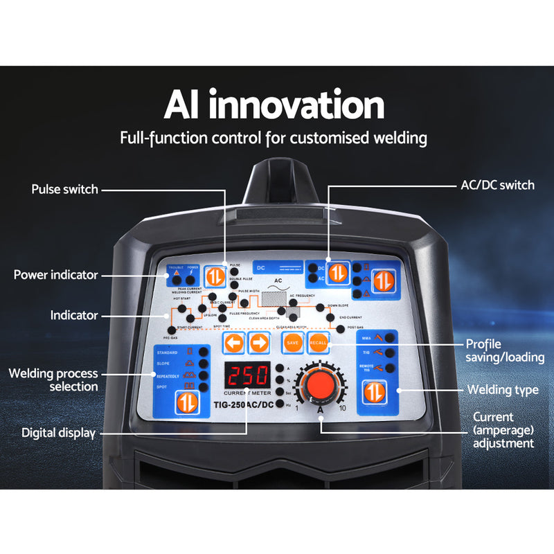 GIANTZ AC DC Inverter Welder TIG MMA Stick Welding Machine Pulse Function 250Amp